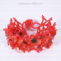 Плетенный браслет сердолик и бисер