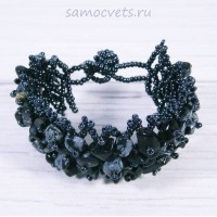 Плетенный браслет обсидиан и бисер