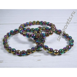 Браслет гематит с напылением огран. 8 мм - разноцветный (под опал)