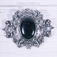 Авантюрин искусств. синий - брошь винтажный узор с кабошоном 18х25 мм