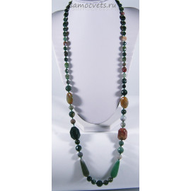 Бусы из зелёной яшмы и агата 76 см - 016