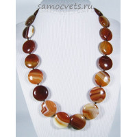 Бусы из Сардоникса (Чёрно - Оранжевый Агат) круг 20 мм 46 см