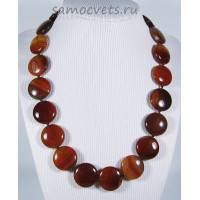 Бусы Сардоникс (Чёрно - Оранжевый Агат) круг 20 мм 46 см