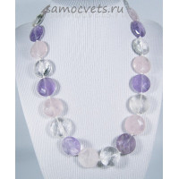 Бусы из самоцветов круг огран. 18 мм 46 см (горный хрусталь, аметист, розовый кварц)