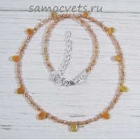 Бусы благородный опал и солнечный камень 42 см 2-7 мм