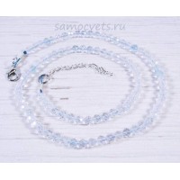 Бусы натуральный белый топаз шар огран. 4.3 мм выс. кач. (голубой оттенок придаёт нить)