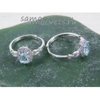 Кольцо натуральный голубой топаз огран. 5*7 мм - Скромность