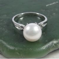 Кольцо натуральная белая жемчужина шар 9 мм - Нежность
