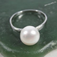 Кольцо натуральный белый жемчуг шар 10 мм - Нежность