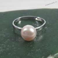 Кольцо натуральный розовый жемчуг шар 9 мм - Нежность