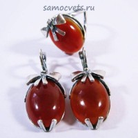 Гарнитур серьги + кольцо Халиме клубничка Сердолик