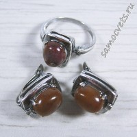 Комплект серьги + кольцо c яшмой мукаит