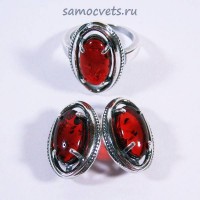 Комплект Серьги Кольцо Янтарь искусств. - Эллипс