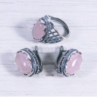 Комплект розовый кварц серьги - кольцо Айнур