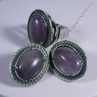 Комплект серьги + кольцо аметист овал 13*18