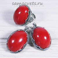 Комплект красный коралл искусств кабошон 18*25 мм