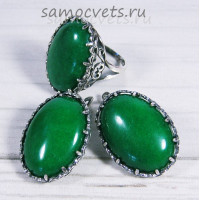 Комплект с хризопразом искусств. кабошон 18*25 мм