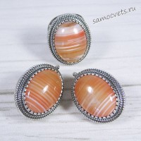 Комплект серьги + кольцо оранжевый агат - Овал 2