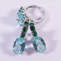 Комплект Фианит "Нега" Голубой (Аквамарин) родиевое покрытие