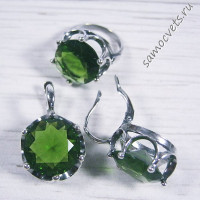 Комплект фианит зелёный (Изумруд) круг