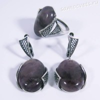 Набор серьги + кольцо аметист Султания