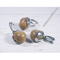 Комплект с жёлтый яшмой кольцо + серьги - Капля