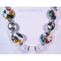 Колье Муранское стекло цветочки Белое