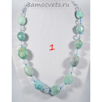 Колье 46 см из мазонита крупные бусины 12-16 мм + горный хрусталь 8 мм