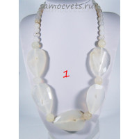 Колье белый агат срезы с жеодами огран.