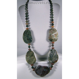 Колье океаническая яшма и зелёная Натуральная красота 70 см