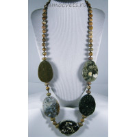 Колье океаническая яшма и пейзажная яшма - Натуральная красота 70 см