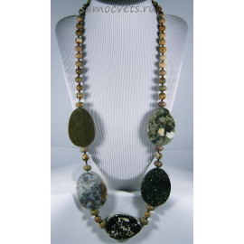 Колье океаническая яшма и пейзажная яшма - Натуральная красота 70 см