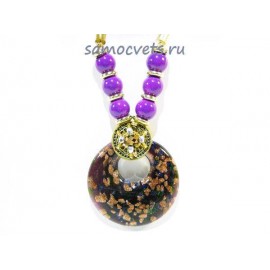 Кулон из Муранского стекла Фиолетовый на шнурке из биссера круг