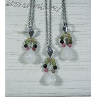 Подвеска натуральный лунный камень без иризации и турмалин