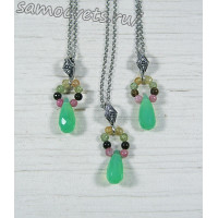 Подвеска натуральный хризопраз и турмалин