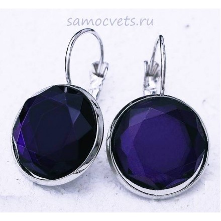 Серьги кристаллы круг 15 мм фиолетовые