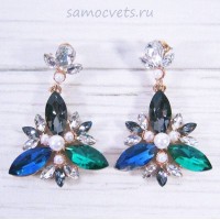 Серьги - Гвоздики разноцветные Кристаллы