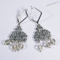 Серьги с цитрином - три бусины