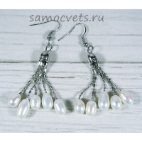 Серьги пять белых жемчужин