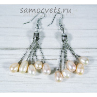 Серьги пять розовых жемчужин