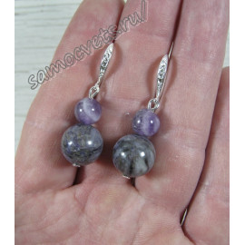 Серьги чароит 12 мм и аметист 8 мм
