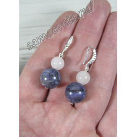 Серьги чароит 12 мм и розовый кварц 8 мм