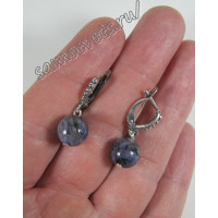 Серьги натуральный чароит шар 10 мм латунь с посеребрением