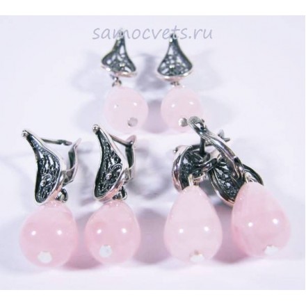 Серьги с Розовым кварцем каменные капельки