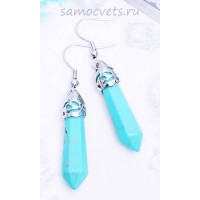Серьги Зелёная Бирюза искусст. Кристалл столбик