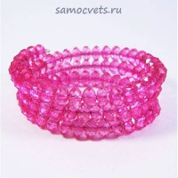Браслет пружинка 3 ряда Хрусталь - Розовый