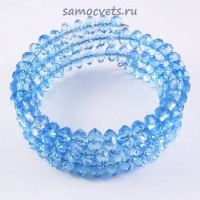 Браслет спиралька 3 ряда гранёный акрил голубой
