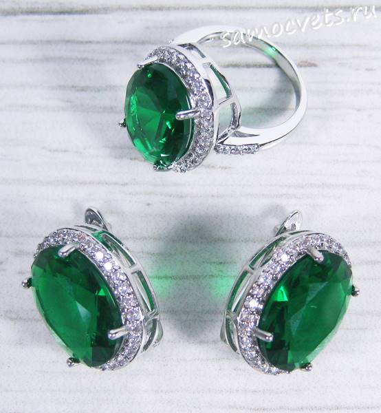 Комплект зелёный кристалл ( под изумруд) овал: отзывы, фото, цена, купить